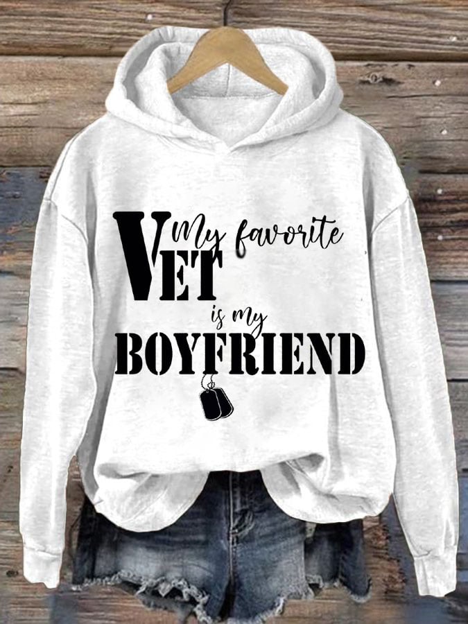 Women's My Favorite Veteran Is My Boyfriend Print Casual Sweatshirt