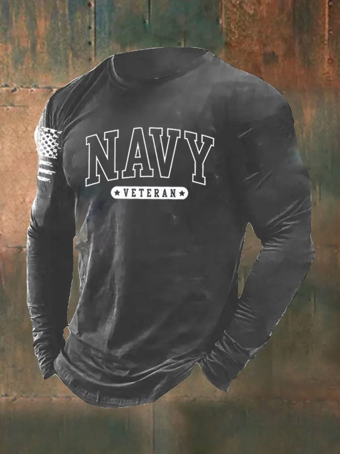 Men's Combat Veteran NAVY Pattern Long Sleeve T-Shirt