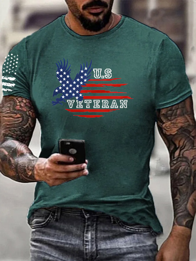 Men'S U.S Veteran Pattern Print Cotton T-Shirt