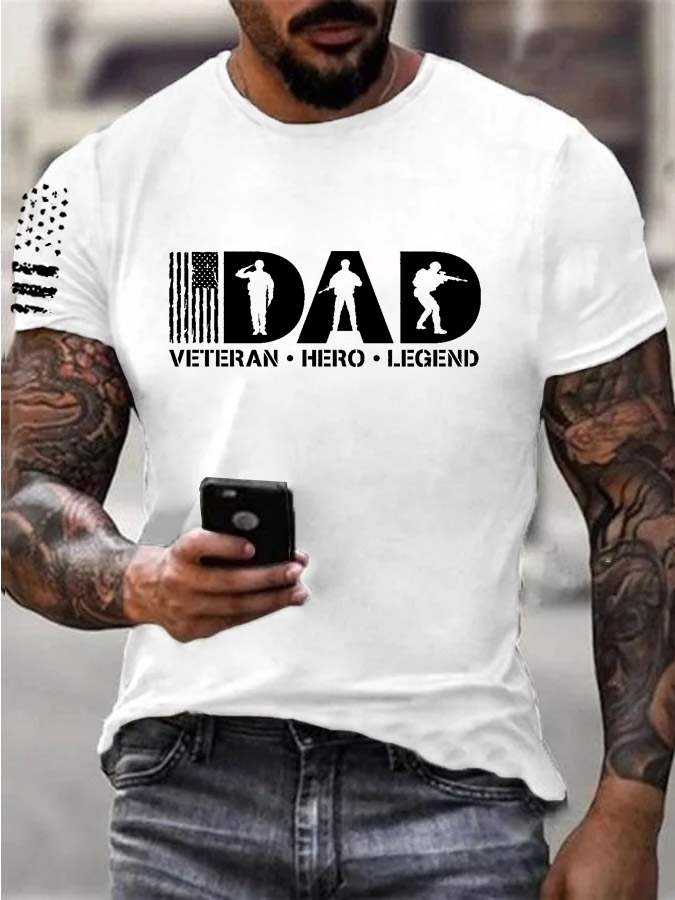 Men'S Dad Veteran Hero Legend Pattern Print Cotton T-Shirt