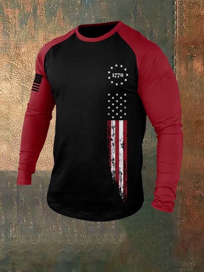 1776 American Flag Raglan Graphic Long Sleeve T-Shirt