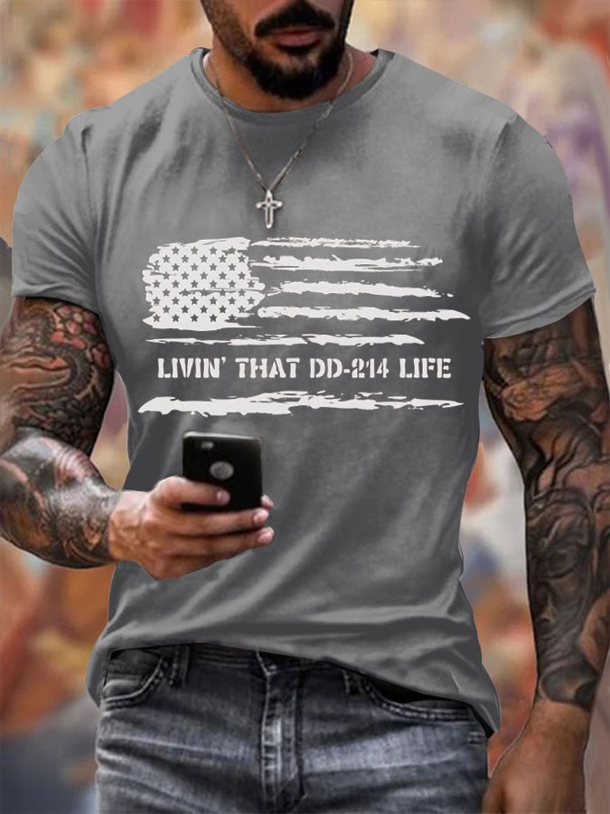 Men's Veteran's Flag  Livin' That Dd-2'14 Life Print Short Sleeve T-shirt