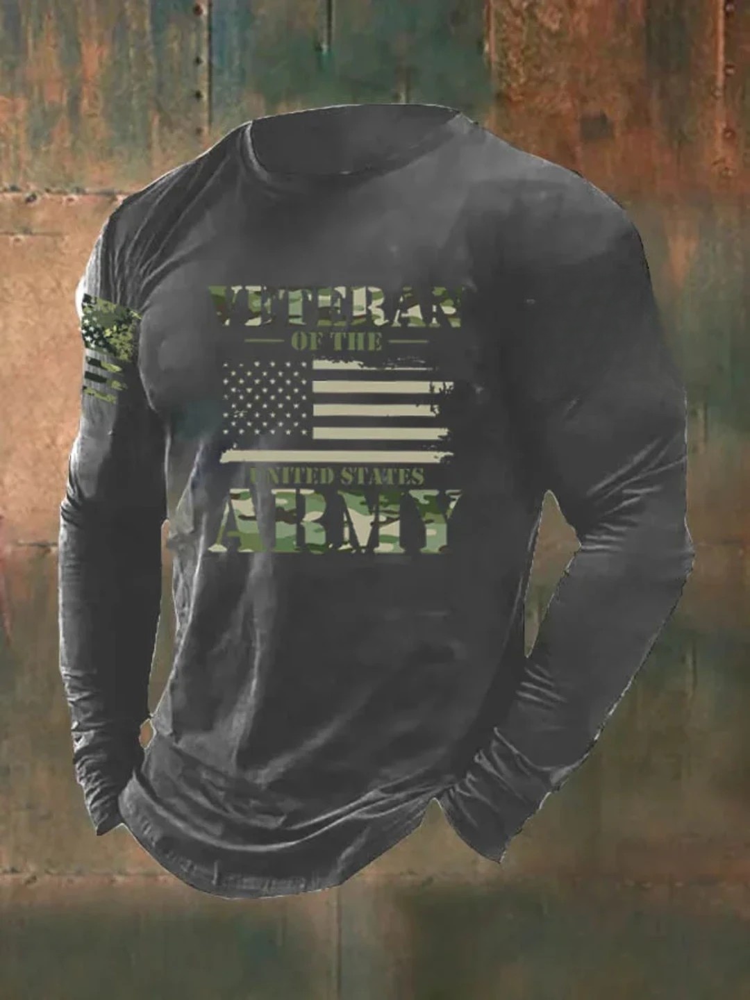 Men's Veterans ARMY Camouflage Pattern Long Sleeve T-Shirt