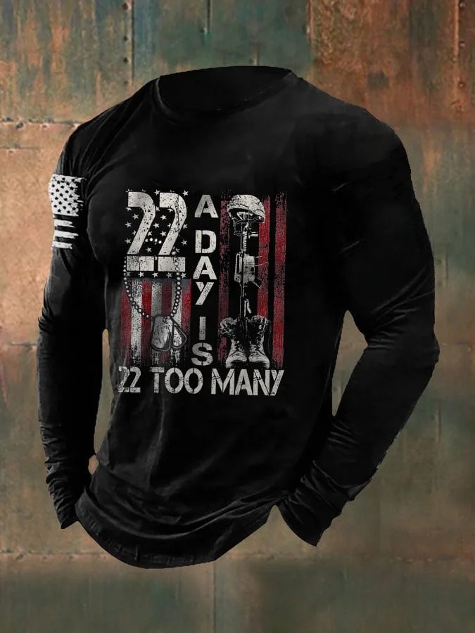 Men's 22 A Day Is 22 Too Many Veterans Lives Matter Print Casual T-Shirt