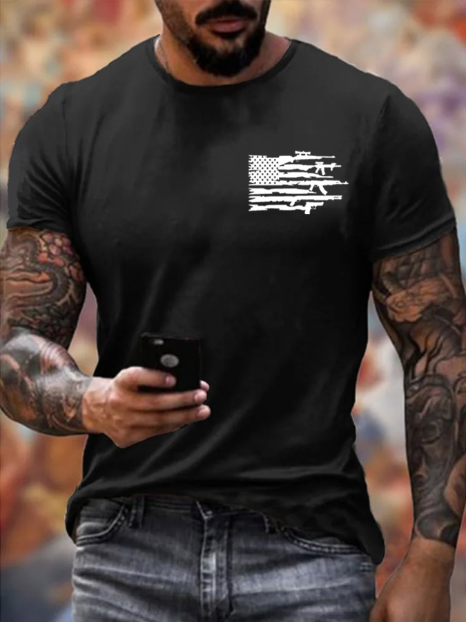 Men's Veterans Day American Flag Gun Pattern  Pattern Cotton T-Shirt