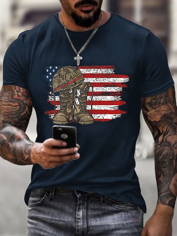 Men's Veteran's Flag Print Short Sleeve T-shirt