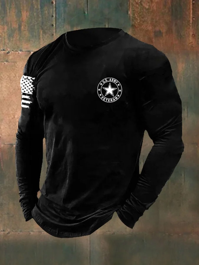 Men's  Army Veteran  Pattern Long Sleeve 100% Cotton  T-Shirt