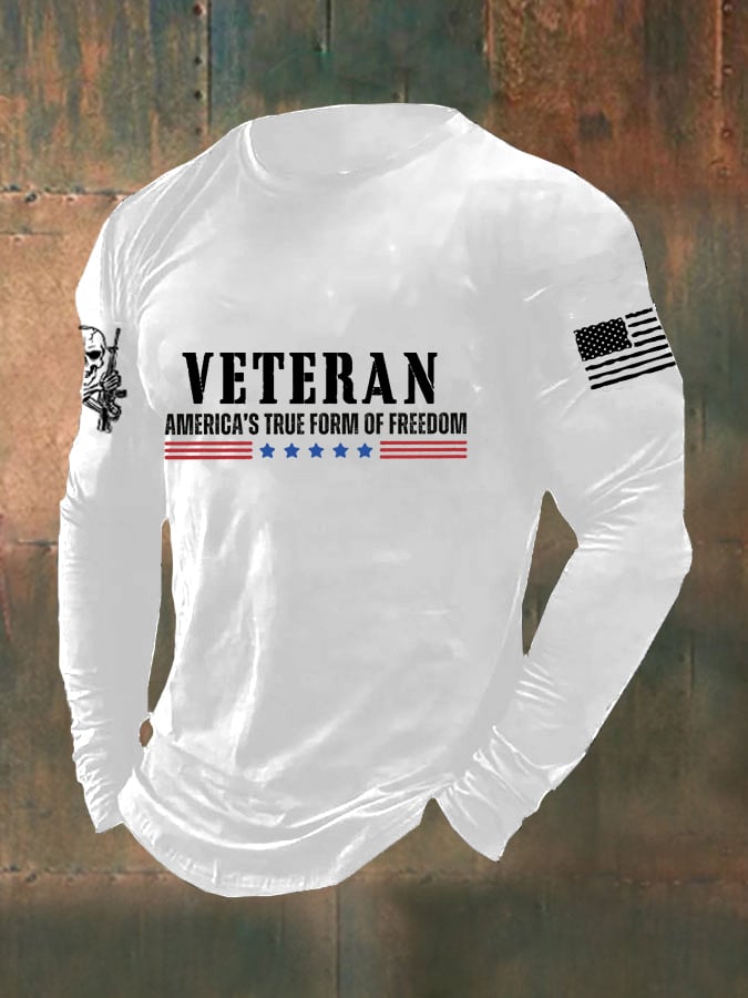 Men's DD-214 Veteran America's True Form Of Freedom American Flag Long Sleeve T-Shirt