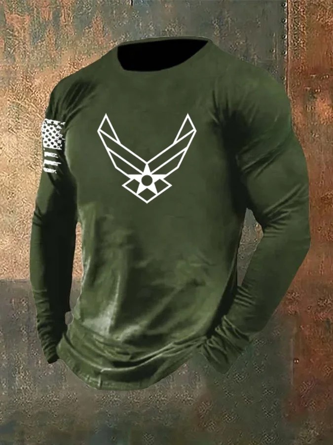 Men's American Veterans's Day Air Force pattern Pattern Long Sleeve T-Shirt