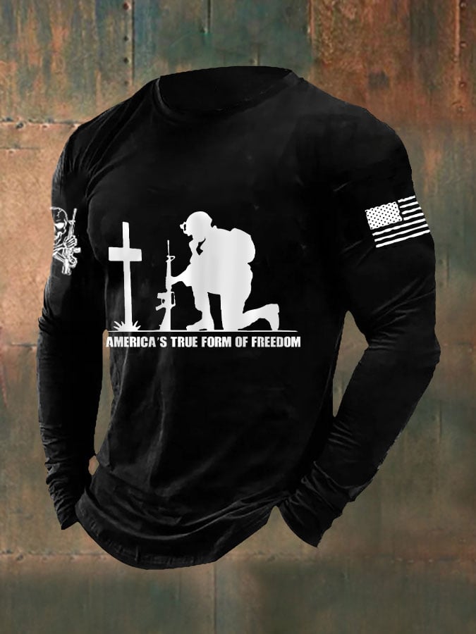 Men's DD-214 Veteran America's True Form Of Freedom American Flag Long Sleeve T-Shirt
