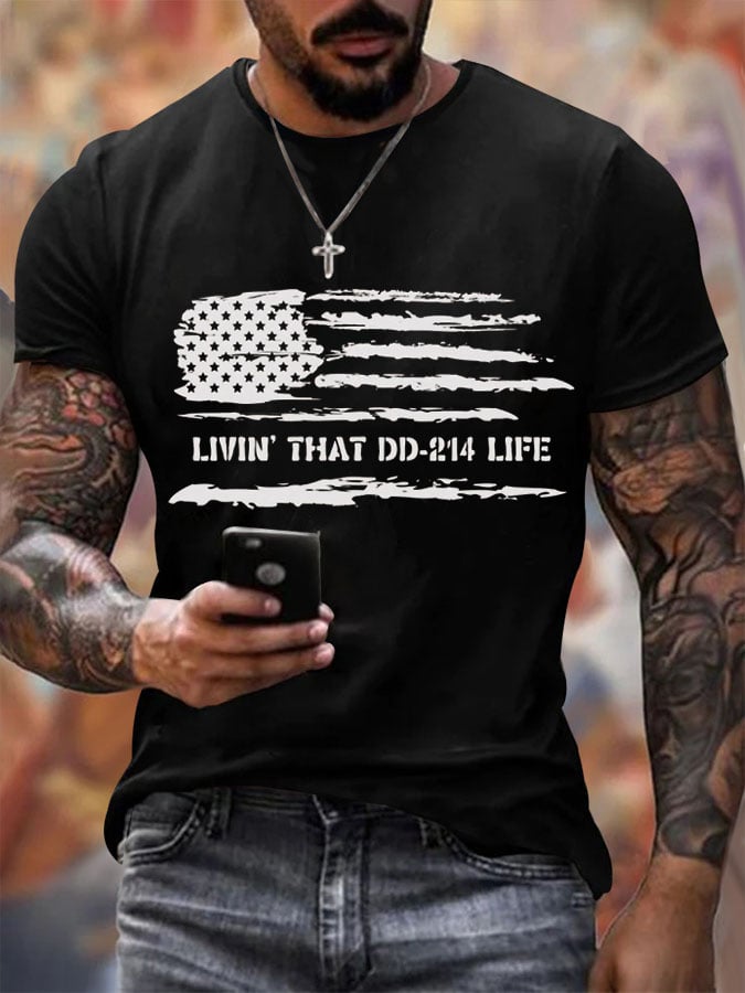 Men's Veteran's Flag Livin' That Dd-2'14 Life Print Short Sleeve T-shirt
