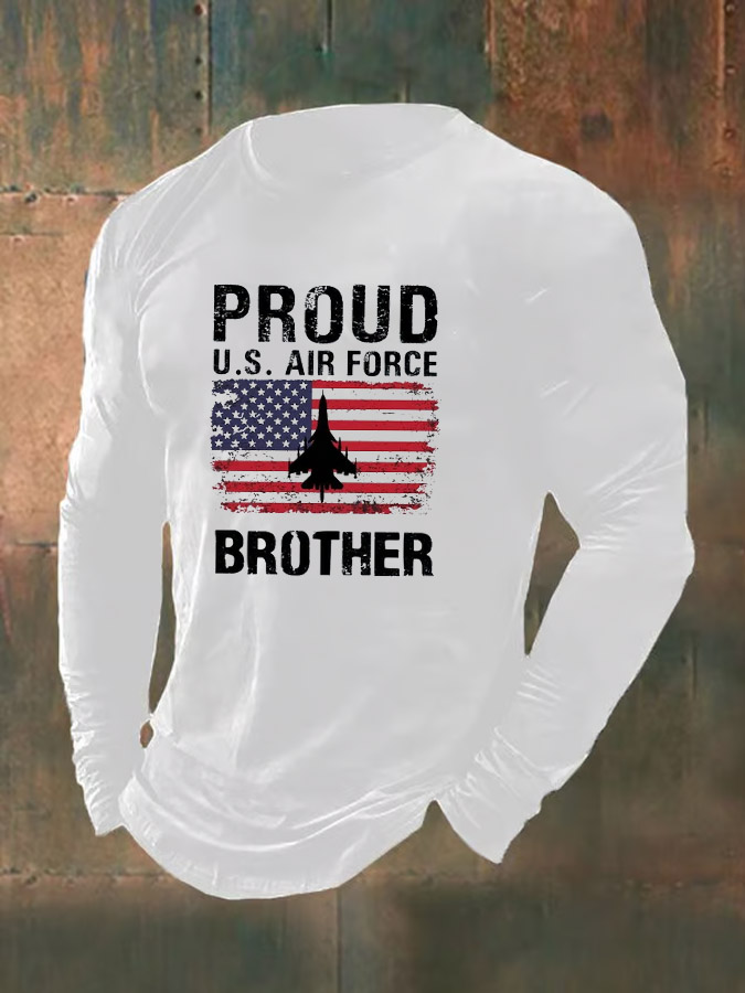 Men's American Flag Air Force Proud Brother Pattern Long Sleeve T-Shirt