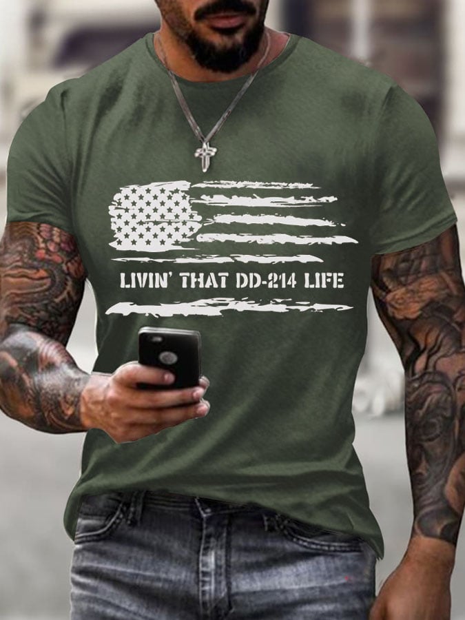 Men's Veteran's Flag Livin' That Dd-2'14 Life Print Short Sleeve T-shirt